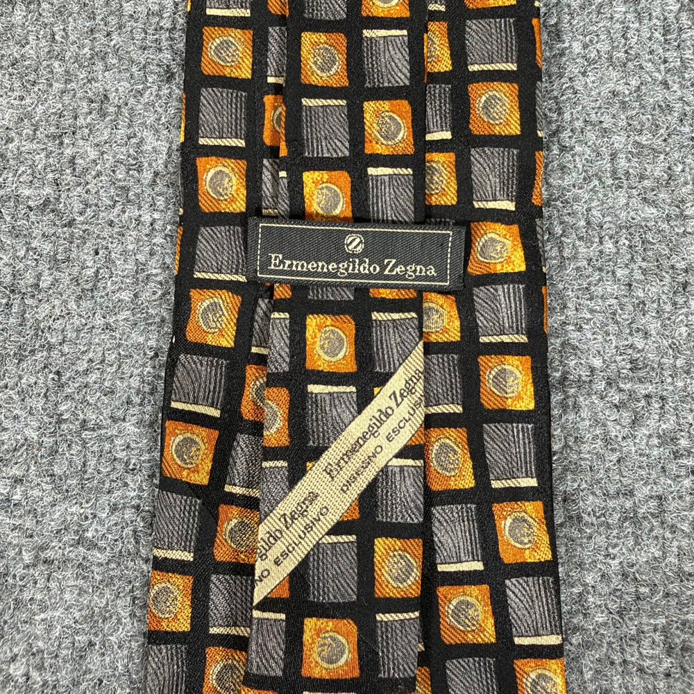 Ermenegildo Zegna Silk Tie Orange Grey Geometric Made in Italy Disegno #4934